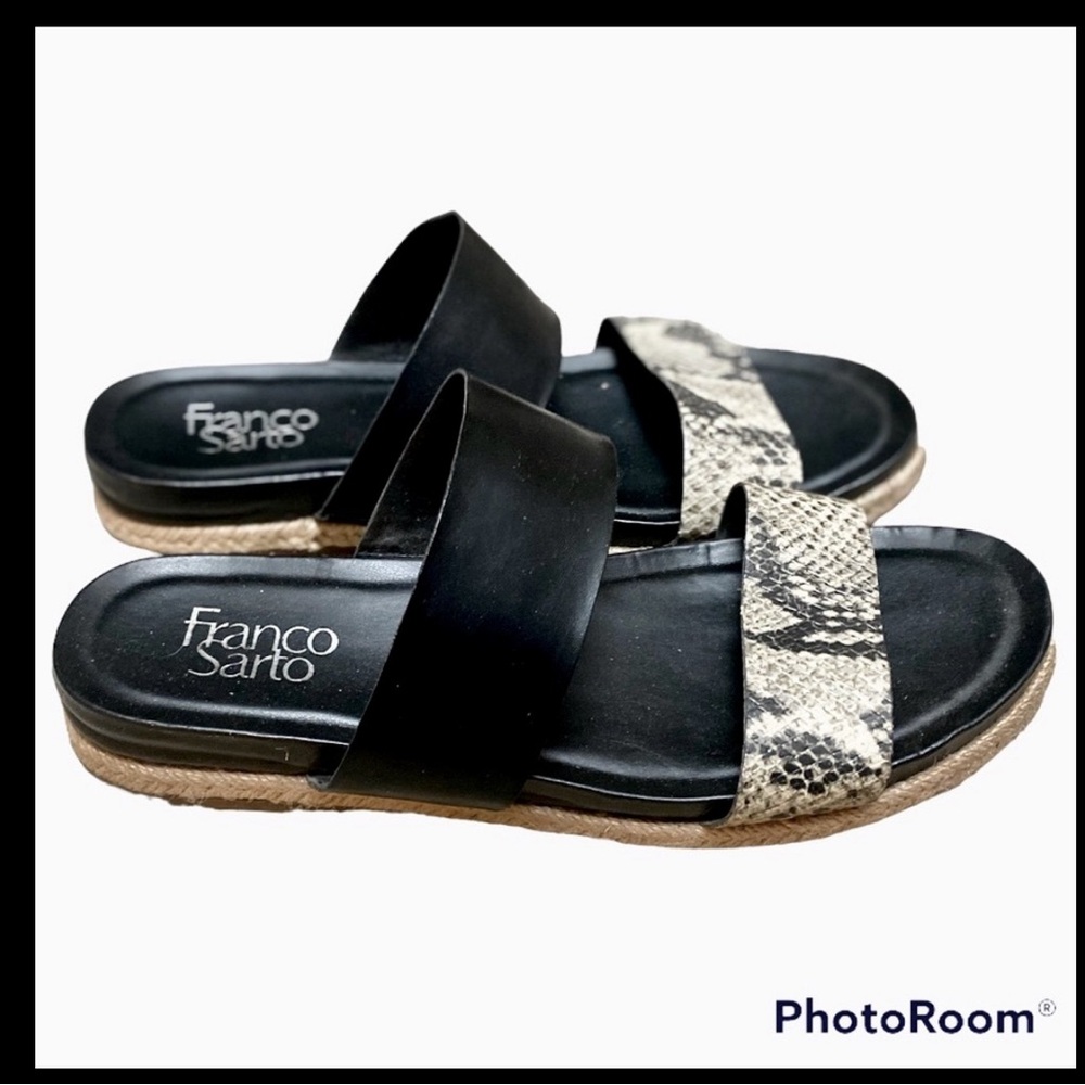 Franco Sarto Two Tone Black & Snakeskin sandals Size 8 - Picture 3 of 4